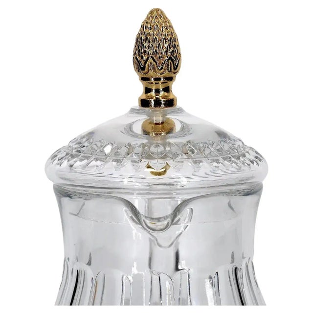 Late 20th Century French Cut Crystal / Brass Finial Water Pitcher For Sale - Image 5 of 10