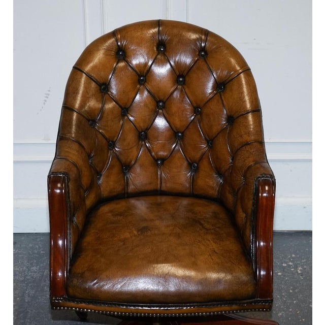 Antique Chesterfield Georgian Style Desk Chair in Hand Dyed Leather For Sale - Image 3 of 16
