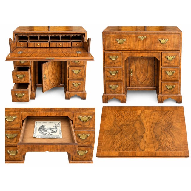 Baker Furniture Company, Stately Homes Collection, Queen Anne-style figured/burl walnut kneehole secretaire desk, selected...