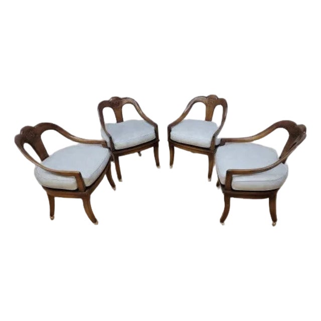 Vintage Regency Neoclassical Style Klismos Style Walnut Chairs - 4 For Sale