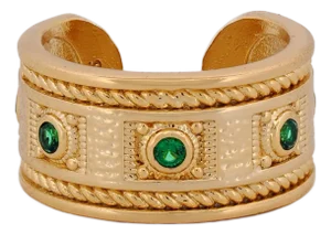 Mystic Queen Emerald Cuff Gold Ring, Size 4