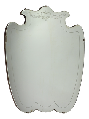Vintage Art Deco Italian Crystal Etched Glass Wall Mirror from Fontana Arte, 1930
