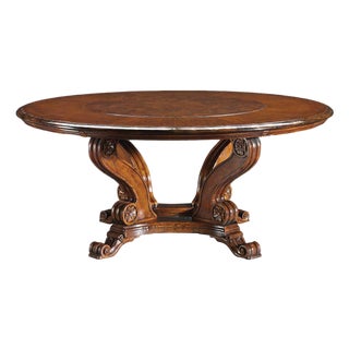 Italian Round Walnut Dining Table With Lazy Susan For Sale