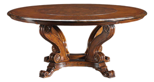 Italian Round Walnut Dining Table With Lazy Susan