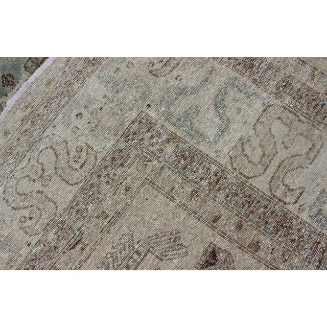Vintage Persian Tabriz Rug With Three Medallions in Muted Earth Tones and Light Blue For Sale - Image 9 of 10