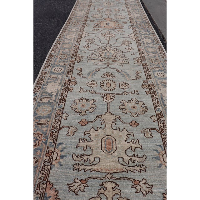 Hand-Knotted Tabriz Style in Light Blue Runner by Keivan Woven Arts, 3' X 17'8" For Sale - Image 11 of 14