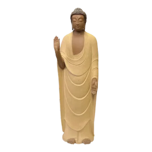 Chinese Tan Ceramic Standing Amitabha Shakyamuni Buddha Statue