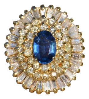 The Nivel: Tiered Diamond Halo and Sapphire Cocktail Ring in Yellow Gold