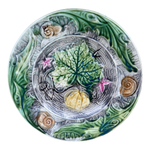 French Majolica Plate With Pumpkin & Snail Onnaing, Circa 1890