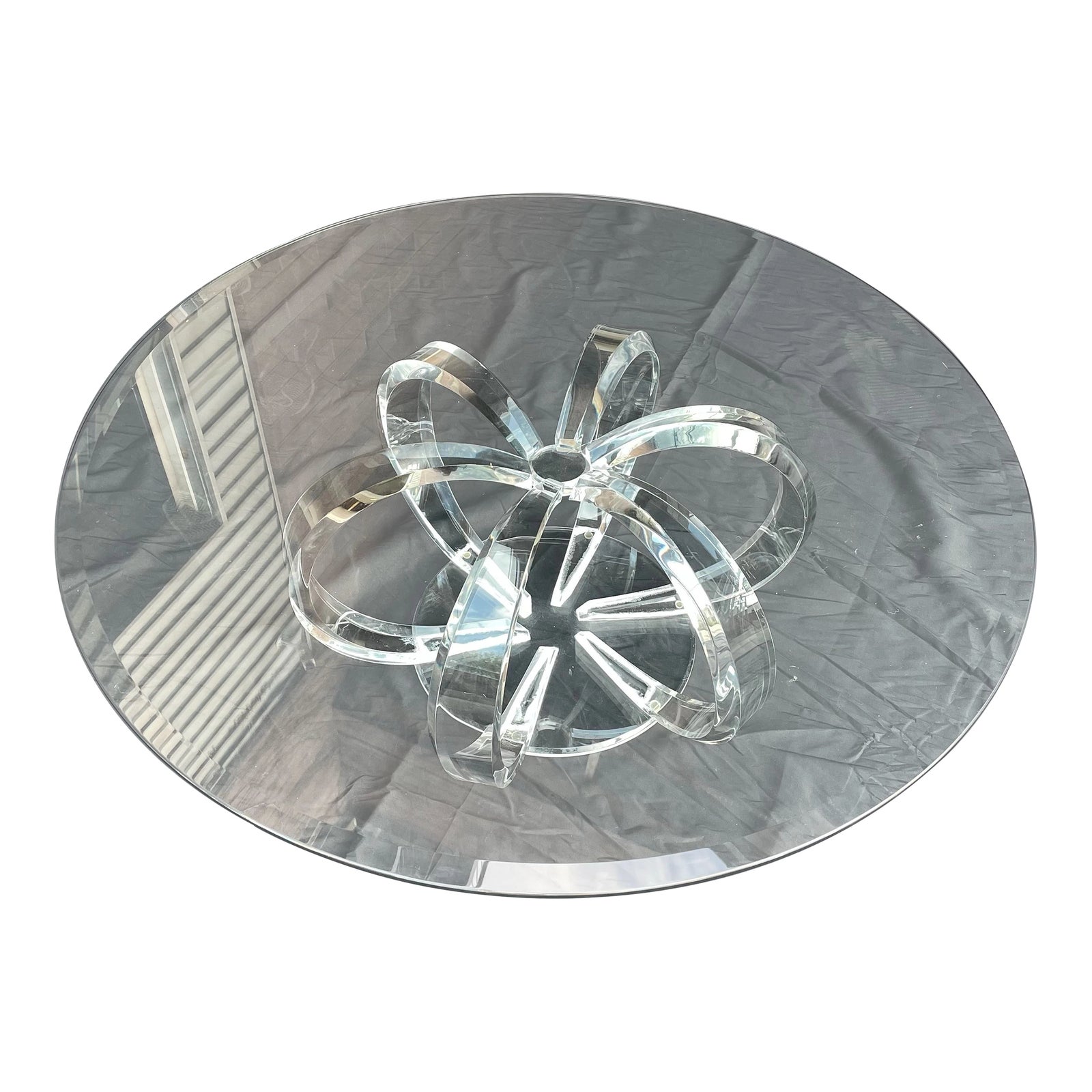 Vintage Lucite Loop Glass Top Coffee Table. Manner of Shlomi