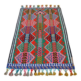 1980s Vintage Turkish Kilim Flat Weave Area Rug For Sale