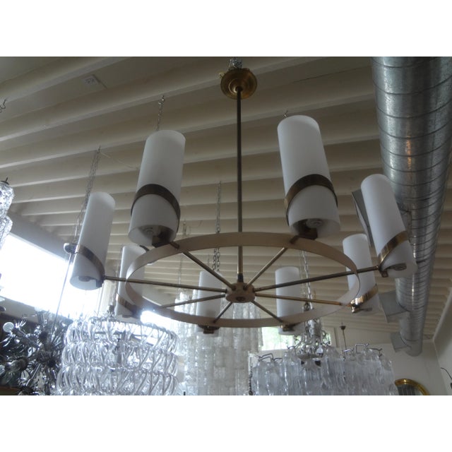 Metal 1960s Italian Modern Brass and Glass Chandelier For Sale - Image 7 of 12