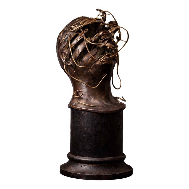 René Hetzel, Bust with Snakes, 1920s, Bronze For Sale