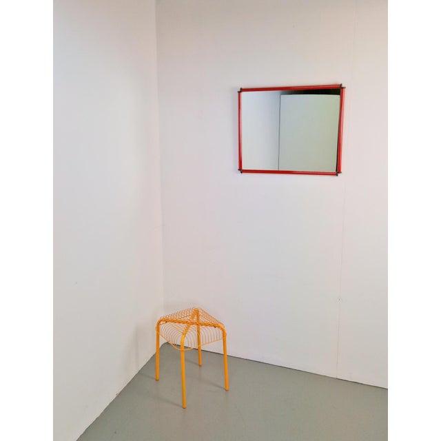 Metal Italian Postmodern Red Frame Mirror, 1980s For Sale - Image 7 of 10