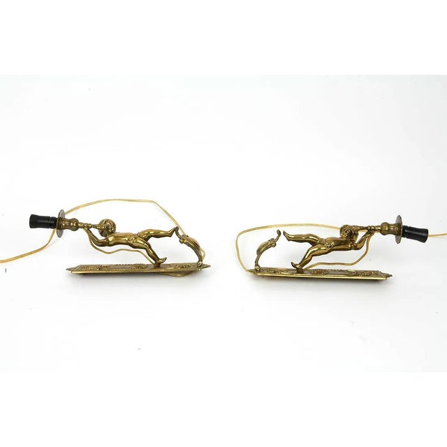 Metal Pair Fine Italian Brevettato Cherub Brass Lighting Sconces For Sale - Image 7 of 11
