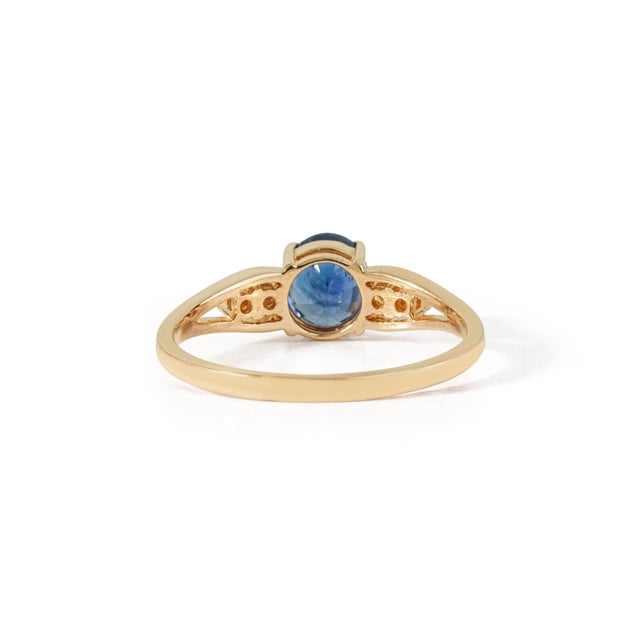 Vintage Style 1.01ct Blue Sapphire Birthstone 14k Gold Diamond Proposal Ring Size 5 For Sale - Image 9 of 17