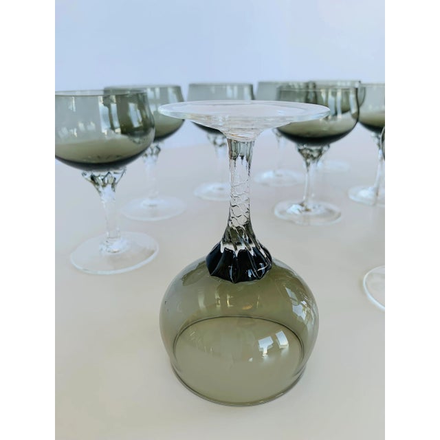 1970s Glassware/ StemwareSmoke Color Glass Stemmed Goblets Set of 11