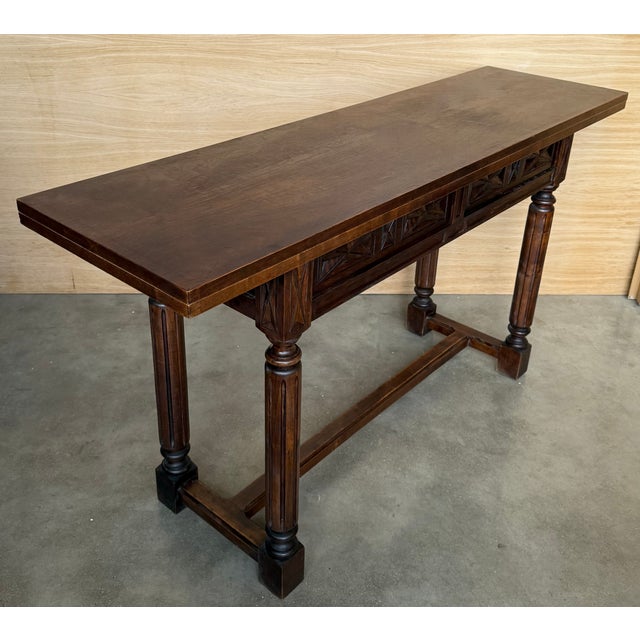 20th Century Spanish Console Fold Out Farm Table With Wood Stretcher For Sale - Image 4 of 14