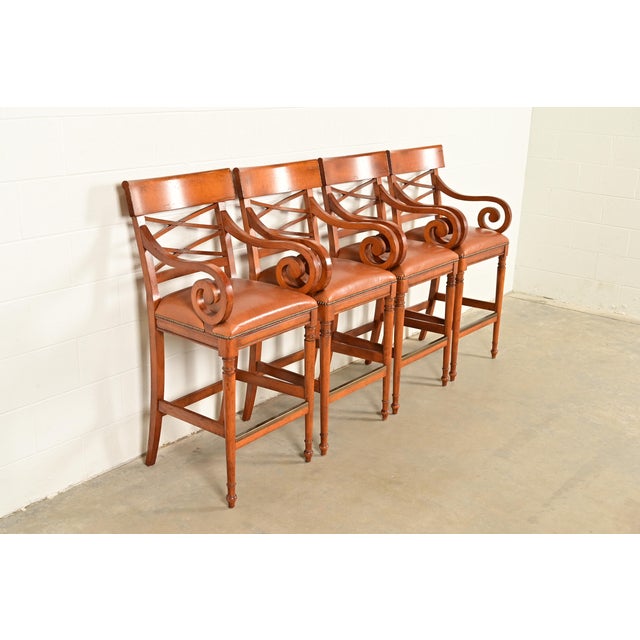 Baker Furniture Company Baker Furniture English Regency Carved Walnut Bar Stools, Set of Four For Sale - Image 4 of 15