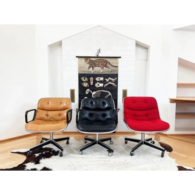 Vintage Red Leather Chair by Charles Pollock for Knoll, 1970 For Sale - Image 6 of 10