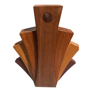 Antique Hand Carved Wooden Sculpture Art, Fan Shaped Layered Woods, 1920’s For Sale