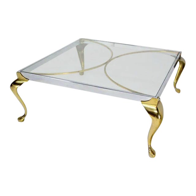 Mid-Century Modern Chrome and Brass Square Coffee Table For Sale