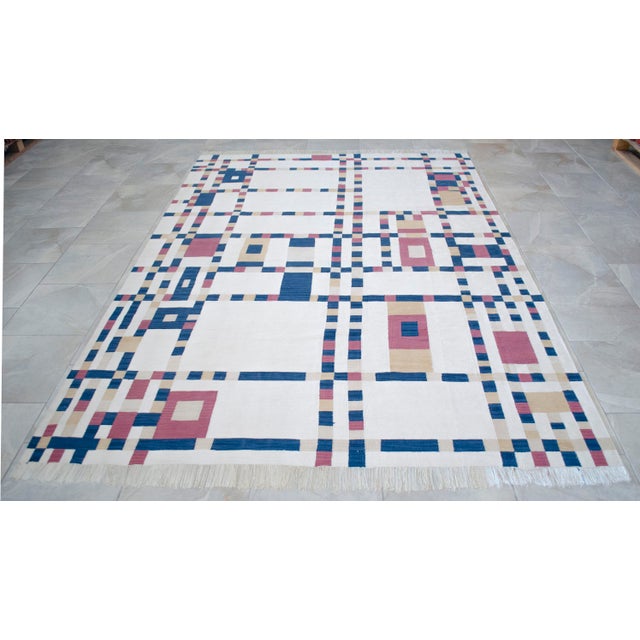Piet Mondrian - Broadway Boogie Woogie Inspired Silk Hand Woven Area Kilim Wall Rug 6′5″ × 9′2″ For Sale - Image 16 of 17