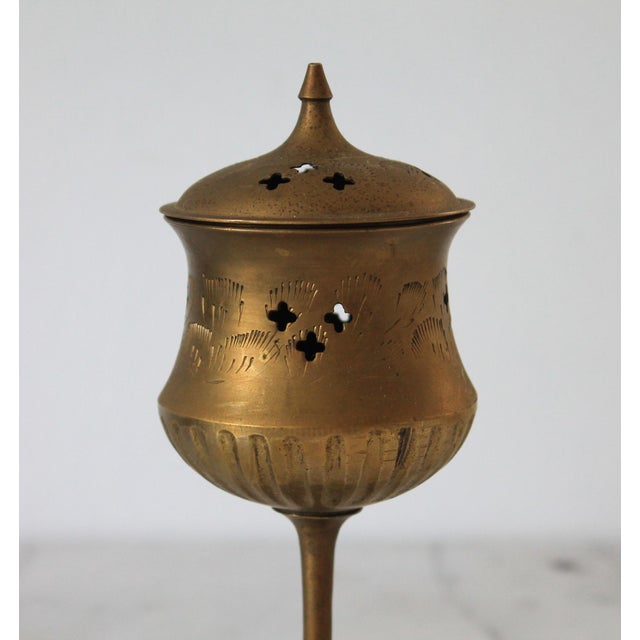 Vintage Pierced Brass Incense Burner For Sale - Image 4 of 10