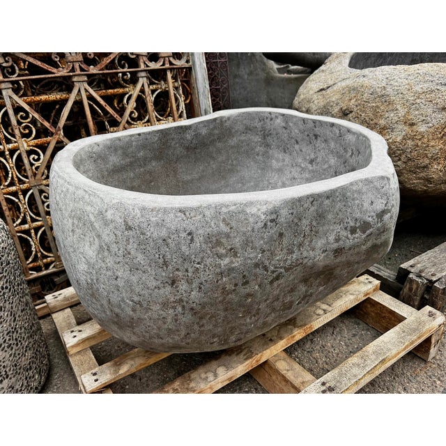 Contemporary Vintage Giant Carved Boulder Bowl For Sale - Image 3 of 5