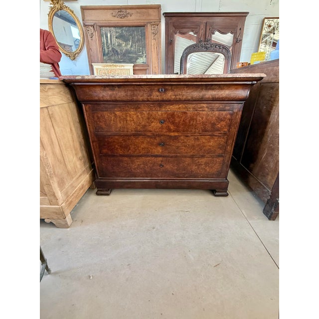 19th Century French Louis Philippe Commode from nice France. Made of burl walnut, with a marble top, the wood has been...
