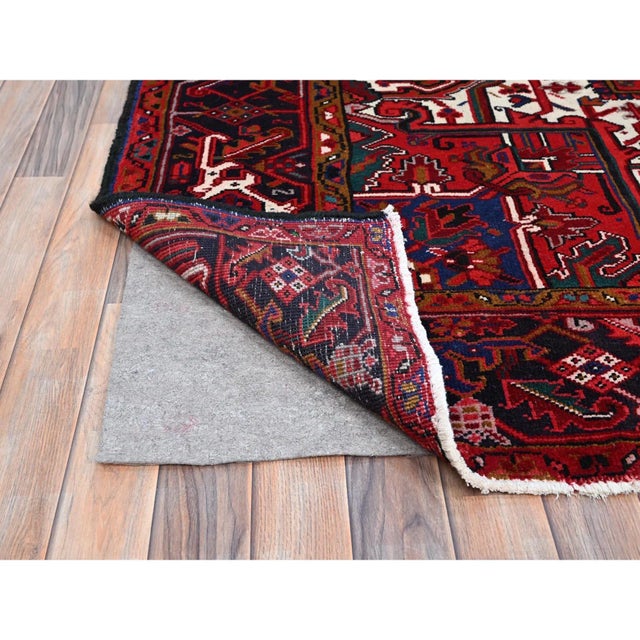 Red 1960 8'7"x10'10" Pomegranate Red Worn Wool Hand Knotted Vintage Persian Oriental Rug For Sale - Image 8 of 12