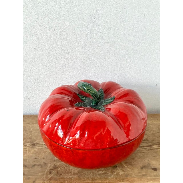 Vintage 1960s Italian Glazed Ceramic Tomato Tureen For Sale - Image 4 of 11