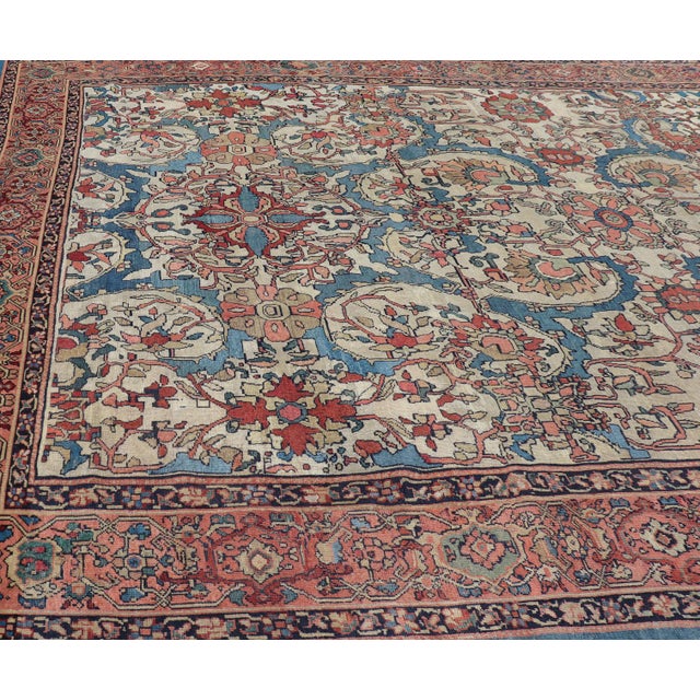 Antique Persian Sultanabad Rug in Ivory Background, Blue, Salmon & Multi Colors For Sale - Image 15 of 17