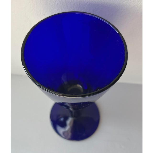 Early 19th Century Antique Early 19th Century English George III Blue Cobalt Wine Glasses - Set of 4 For Sale - Image 5 of 18