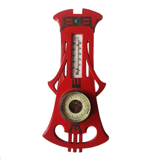 Red Art Nouveau Barometer with Thermometer, Netherlands, 1920s For Sale - Image 8 of 8