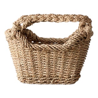 Vintage Woven Basket With Handles For Sale