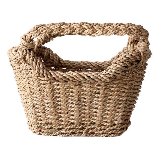 Vintage Woven Basket With Handles For Sale