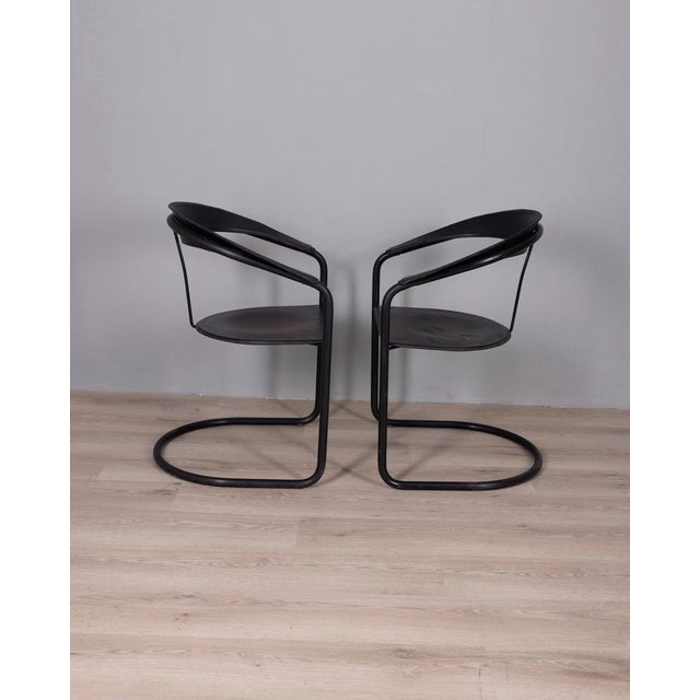 Arrben Vintage Metal and Leather Canasta Chairs by Arben, Italy, 1970s, Set of 2 For Sale - Image 4 of 12