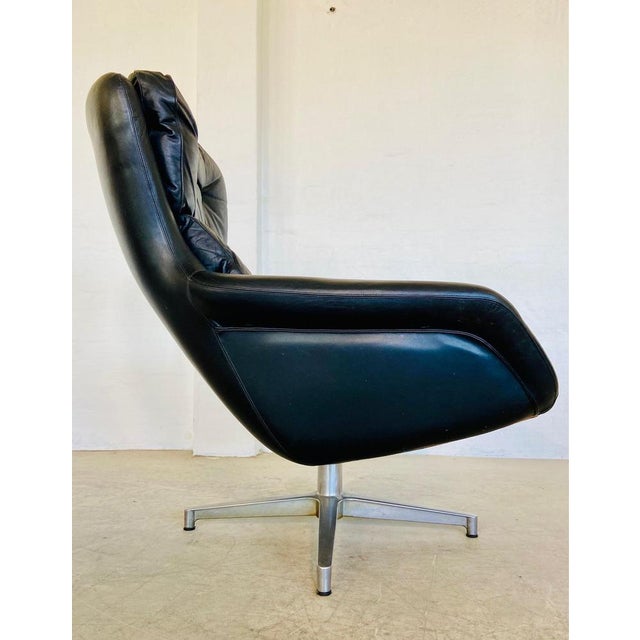 Mid-Century Danish Black Leather Swivel Chair from Dux For Sale - Image 11 of 18