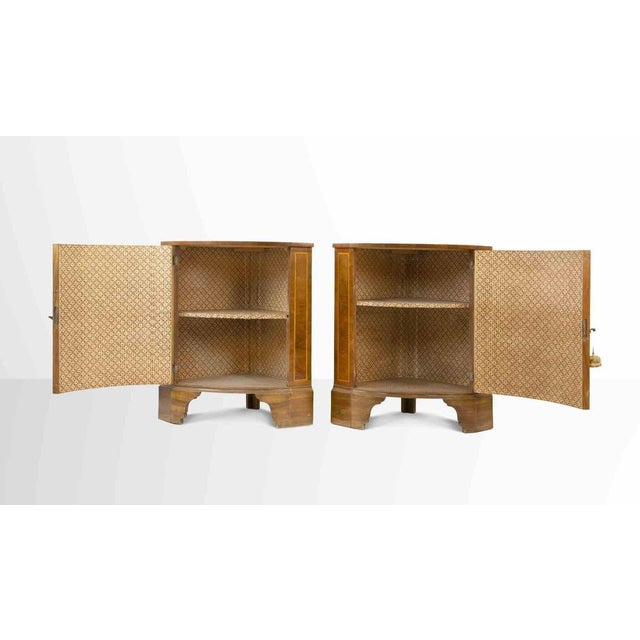 Mid-Century Walnut Corner Cupboards with Boxwood Inlay For Sale - Image 6 of 10