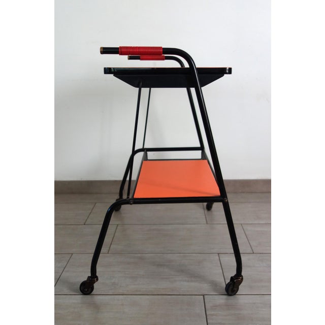 Vintage Orange Perforated Metal Serving Cart, 1950s For Sale - Image 4 of 13