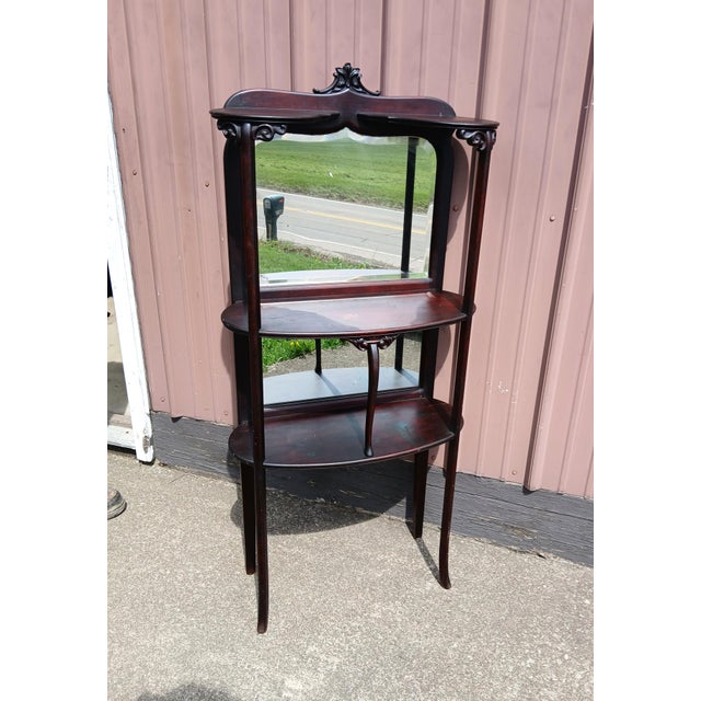 Early 20th Century Antique Victorian Mahogany Etagere 3 Tiers With Mirrors 1910 For Sale - Image 5 of 13