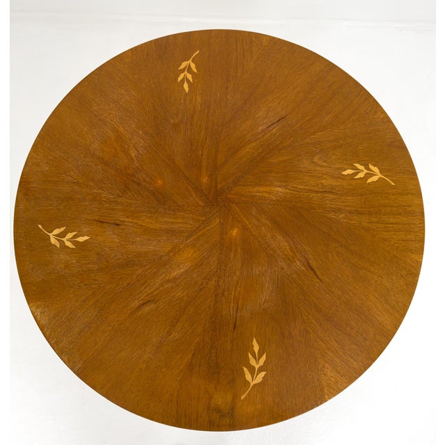 Wood Swedish Grace Round Center Table with Floral Marquetry, Sweden, 1930s For Sale - Image 7 of 8