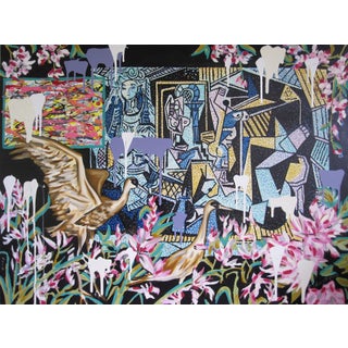 Modern Gallery by Louis Recchia | Oil on canvas Abstract scene with birds and colorful patterns. For Sale
