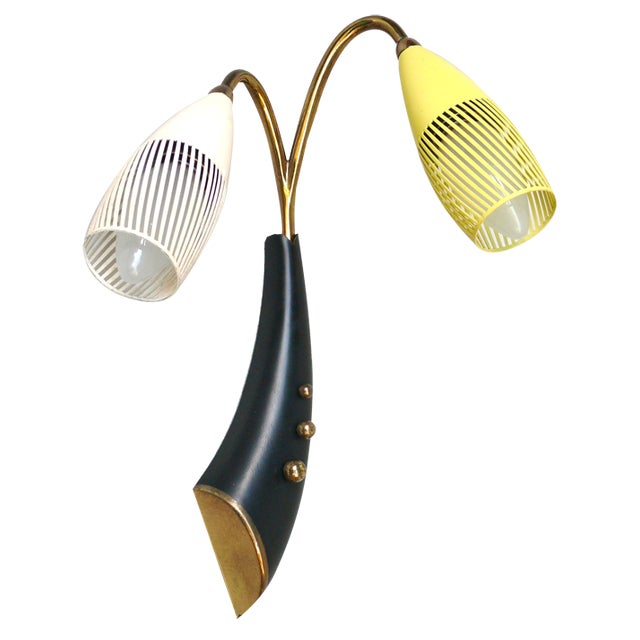 Brass, Yellow, Beige and Black Wall Lamp Set from Gebrüder Cosack, 1950s, Set of 8 For Sale