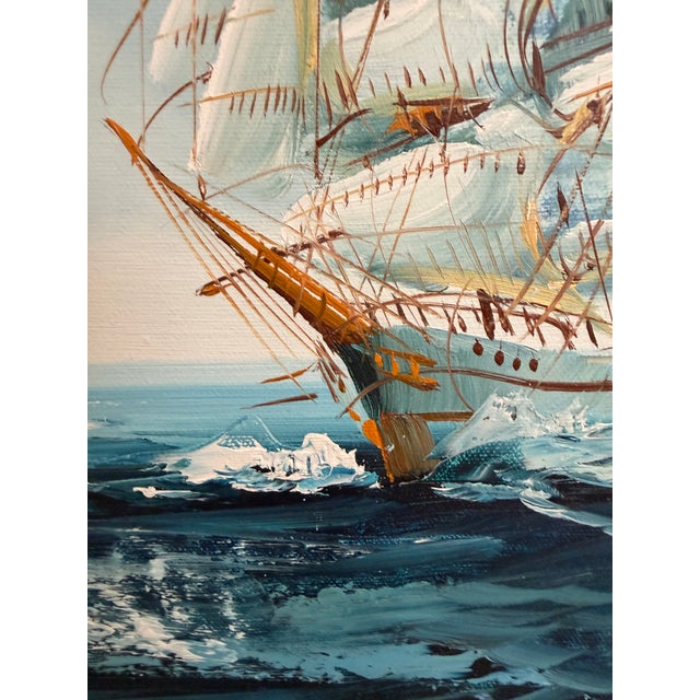 Late 20th Century Listed Artist Hewett Jackson Original Oil Painting | Tall Ship Seascape | Framed For Sale - Image 9 of 13