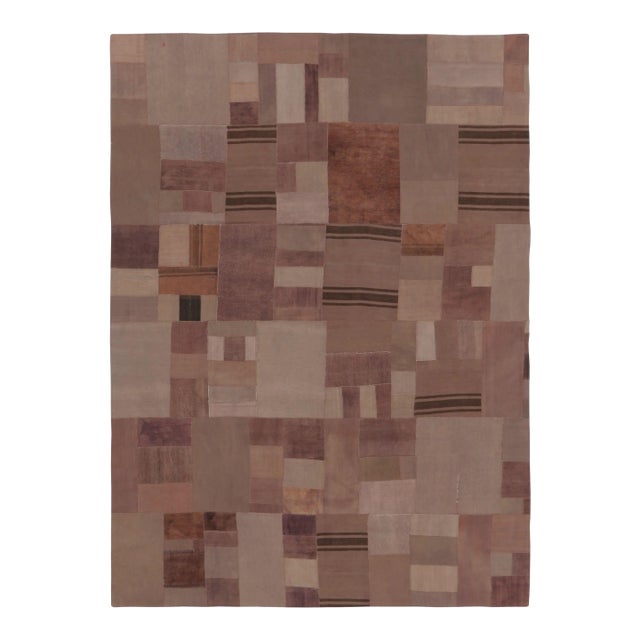 Vintage Turkish Patchwork Rug in Soft Brown and Beige Tones - Rug & Kilim For Sale