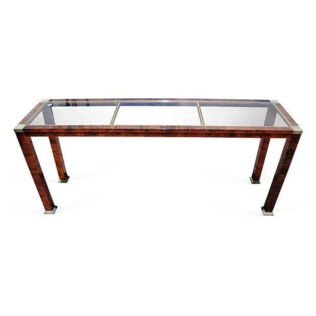 Faux Bois Metal and Glass Console For Sale
