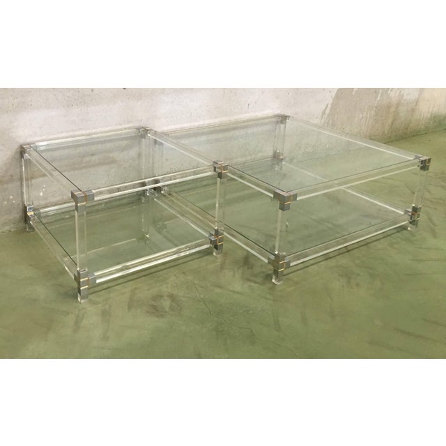 Pair of Late 20th Century Square Lucite Coffee Tables with Chromed Metal Details For Sale - Image 16 of 18