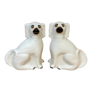 Large Pair Victorian Staffordshire Spaniel Dogs with Amber Glass Eyes, 1860s For Sale
